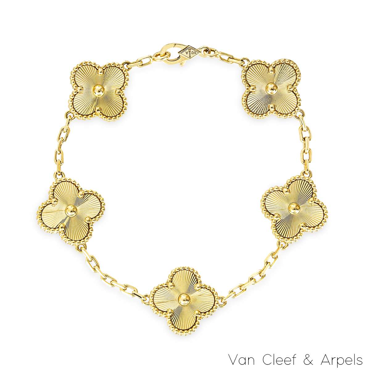 Van Cleef & Arpels Yellow Gold Guilloche Vintage Alhambra 5 Motif Bracelet VCARP3JK00